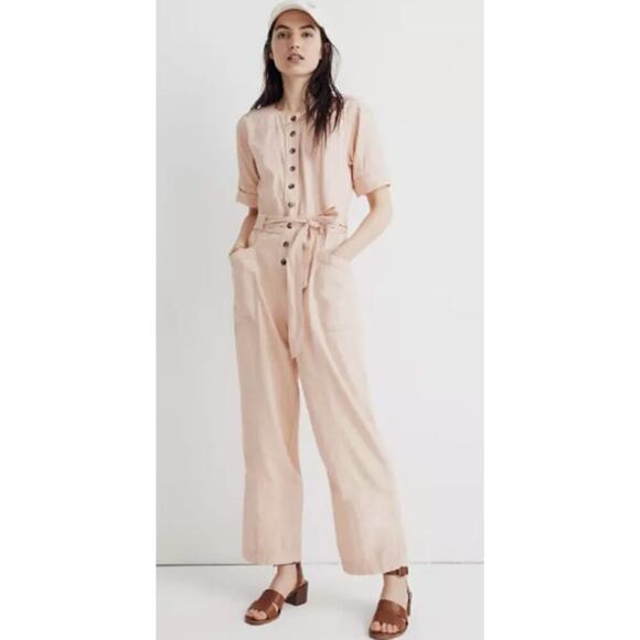 MADEWELL Top-Stitched Coverall Jumpsuit Bashful Blush sz 10 - Picture 1 of 10